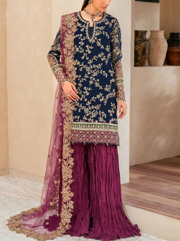  Chiffon Heavy Embroidered Dress With 4-Sided Embroidered NET Dupatta (Unstitched) (CHI-1086)