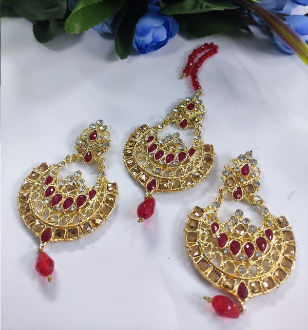 Beautiful Zircon Earing With Matha Patti (ZV:2837)