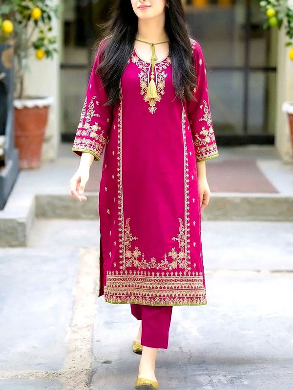 2 PCs Heavy Embroidered Lawn Dress (Unstitched) (DRL-2477)