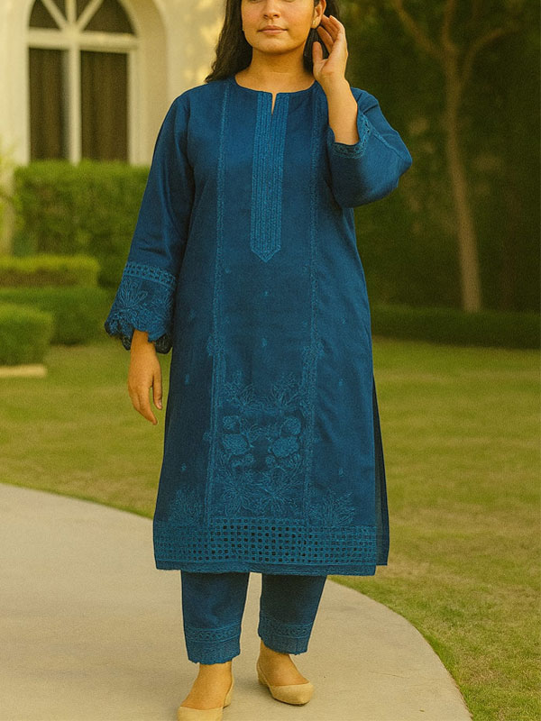 Elegant Heavy Embroidered Lawn Dress With Embroidered Trouser 2 Pec Suite (Unstitched) (DRL-2261)