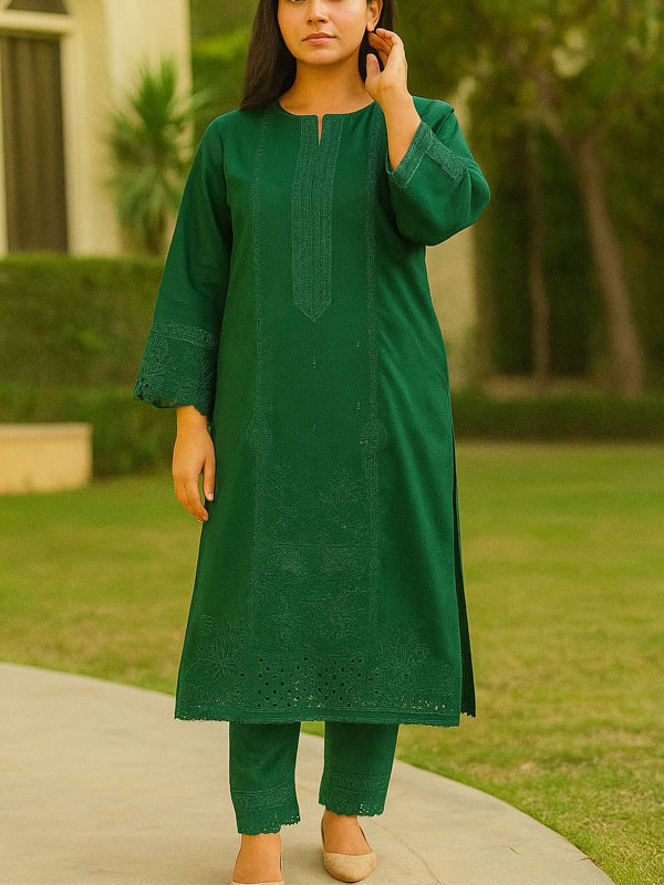 Elegant Heavy Embroidered Lawn Dress With Embroidered Trouser 2 Pec Suite (Unstitched) (DRL-2263)	