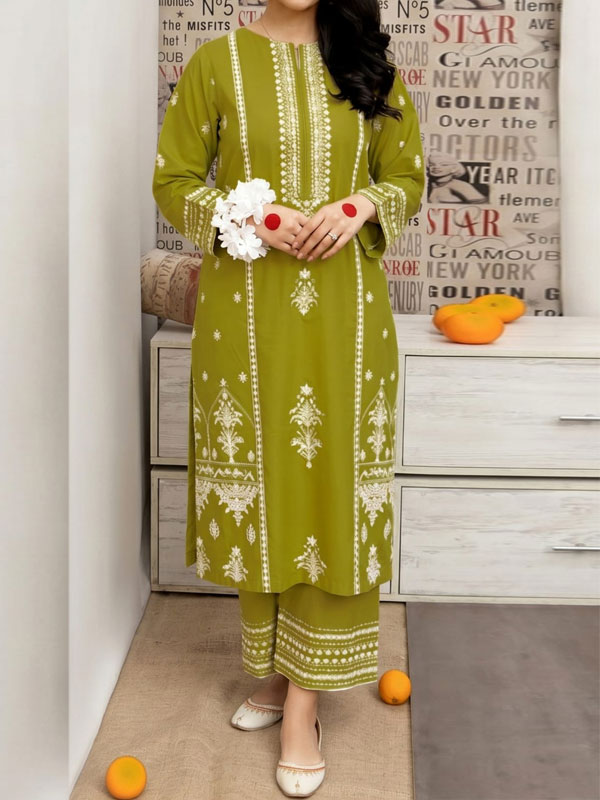 2 PCs Heavy Embroidered Lawn Dress With Plain Trouser (Unstitched) (DRL-2475)