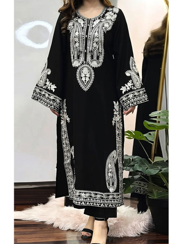 Fancy Lawn Cotton Heavy Embroidered Dress With Plain Trouser 2 Pc Suit (Unstitched) (DRL-2476)