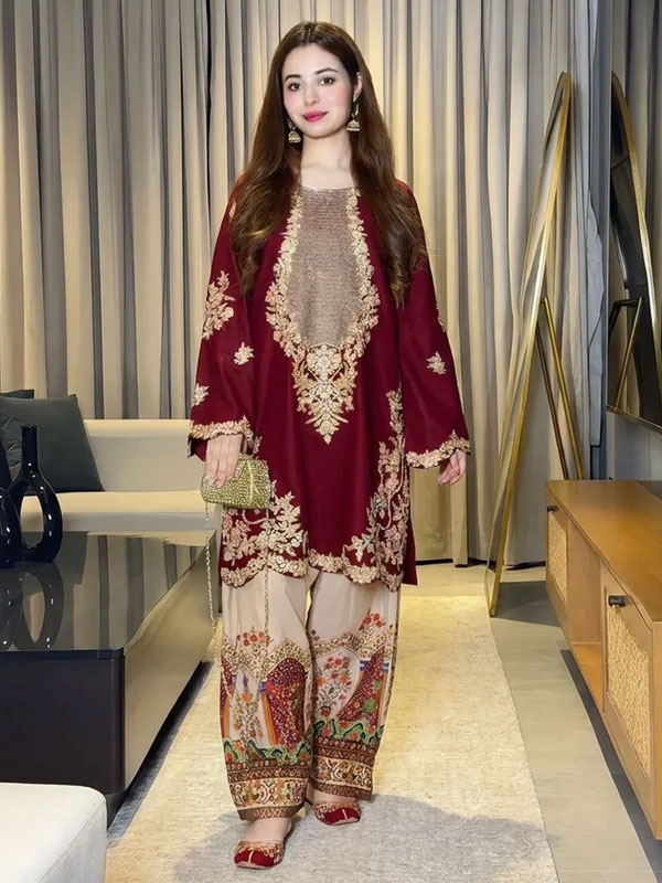 2 PCs Silk Embroidered Dress With Digital Printed Silk Trouser (Unstitched) (CHI-1135)
