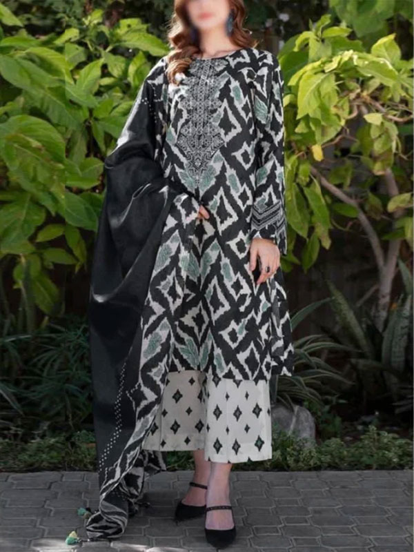 3 PCs Digital Printed Lawn Dress With Printed Chiffon Dupatta (Unstitched) (DRL-2414)