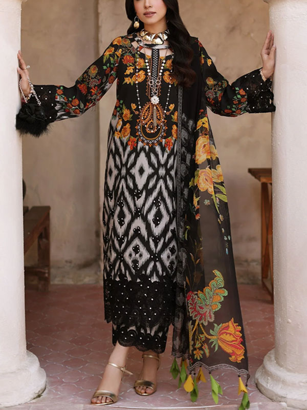 3 PCs Digital Printed Lawn Dress With Printed Lawn Dupatta & Plain Trouser (Unstitched) (DRL-2190)	