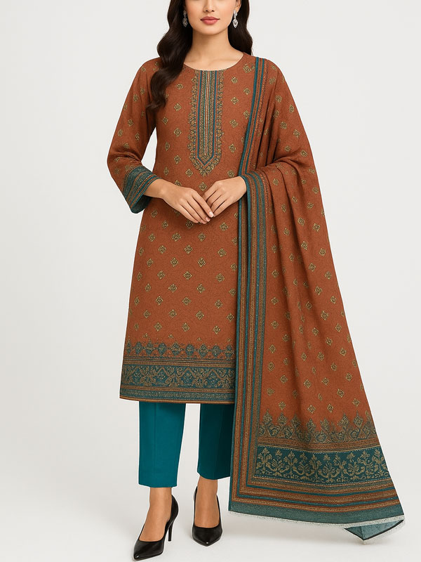 3 PCs Embroidered Lawn Dress With Printed Lawn Dupatta (Unstitched) (DRL-2331)