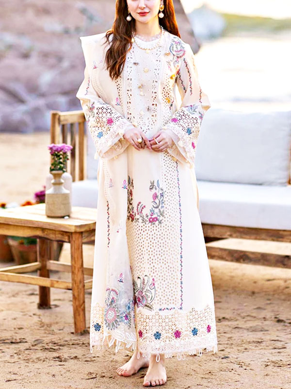 Qalamkar Lawn Heavy Headskip Booring Embroidry Dress Digital Printe Diamond Dupatta 3 Pec Suit (Unstitched) (DRL-2282)