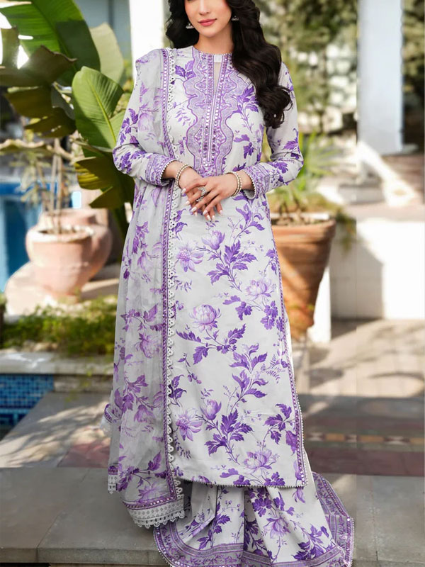 3 PCs Printed Lawn Embroidered Dress With Printed Chiffon Dupatta (Unstitched) (DRL-2281)