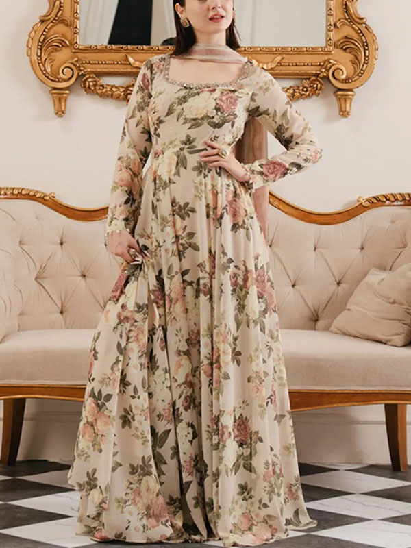 3 PCs Silk Digital Printed Dress With Printed Silk Dupatta (Unstitched) (DRL-2346)