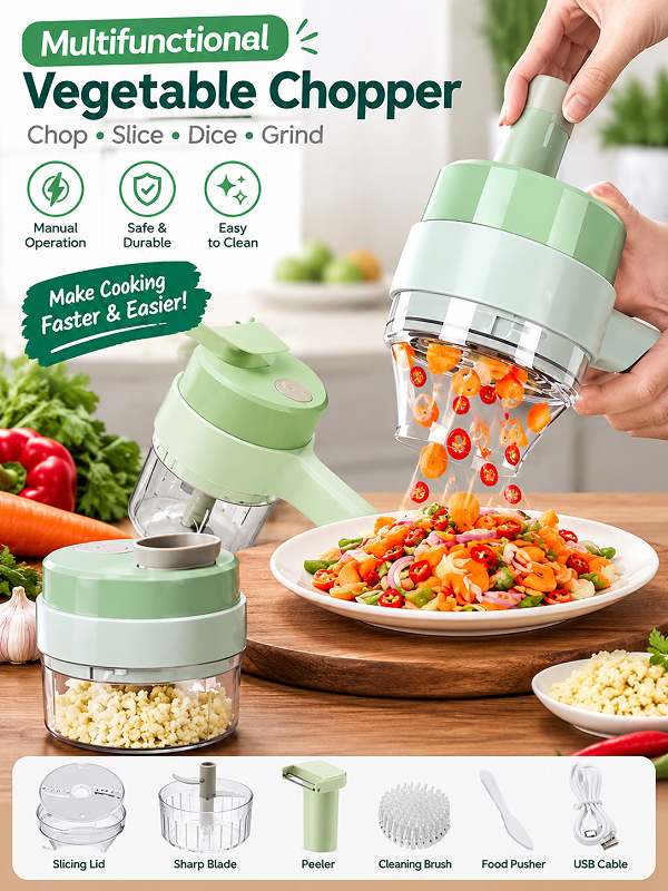 4 in 1 Electric Vegetable Cutter – Multifunctional Chopper, Slicer & Grater