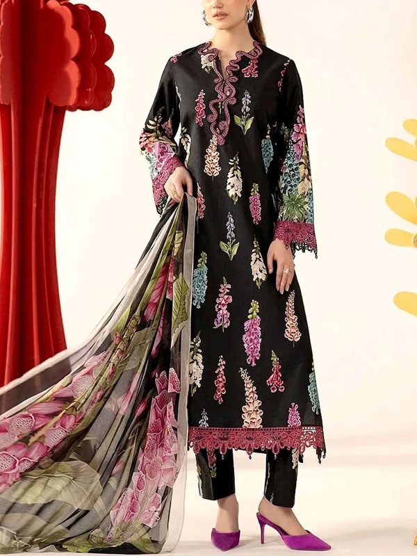 All-Over Print Heavy Embroidered Lawn Dress Design with Embroidered Chiffon Dupatta (Unstitched) (DRL-2462)