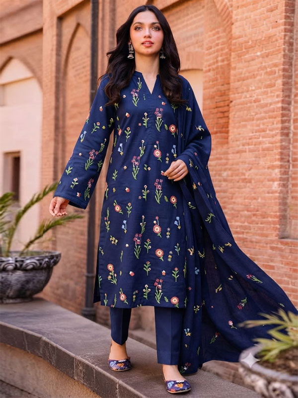 Bareeze Cotton Embroidered Dress With Chiffon Embroidered Dupatta (Unstitched) (DRL-2495)