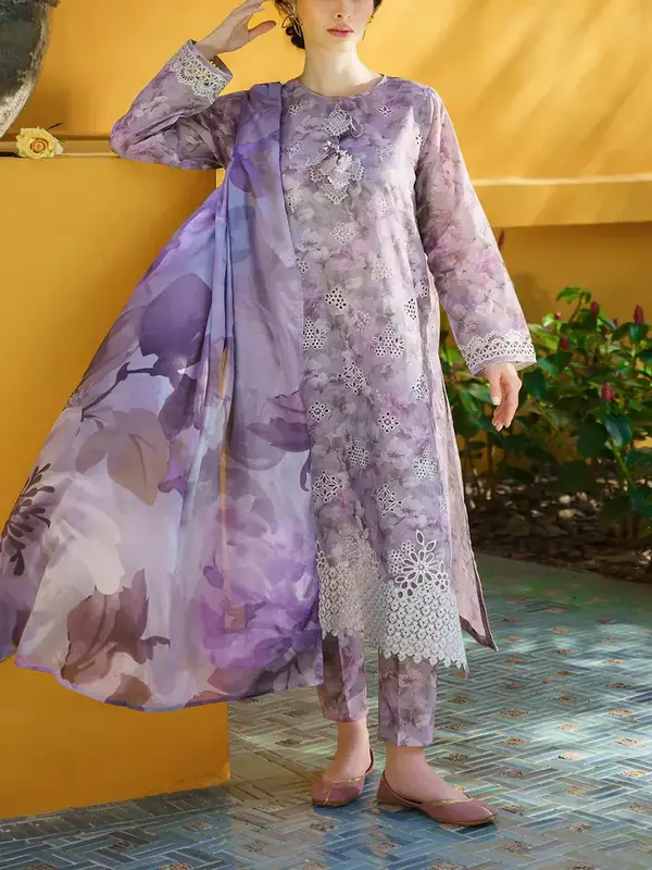 Baroque Printed Shifli Lawn Embroidered Dress With Printed Chiffon Dupatta (Unstitched) (DRL-2405)