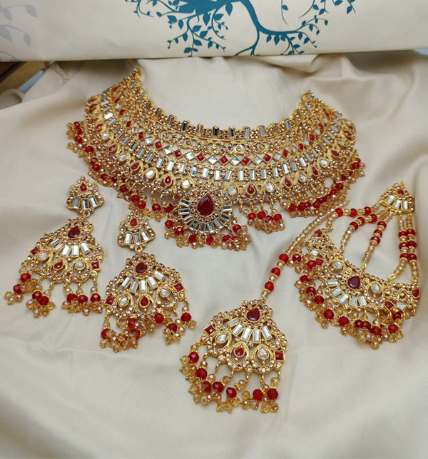 Beautiful Bridal Necklace Set With Jhumka (ZV:14798)