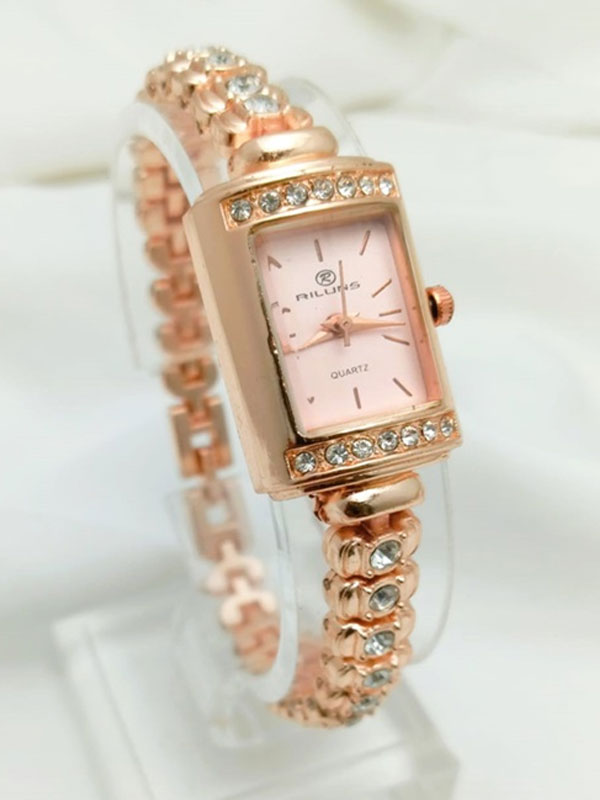 Beautiful Golden Square Shaped Zircon Ladies Watch (ZV:25436)