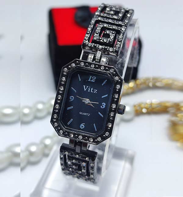 Beautiful Black Ladies Watch Zircon Work (ZV:11868)