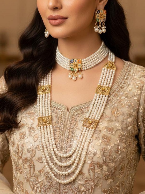 Beautiful Nuratan Choker Set with Pearl Mala 