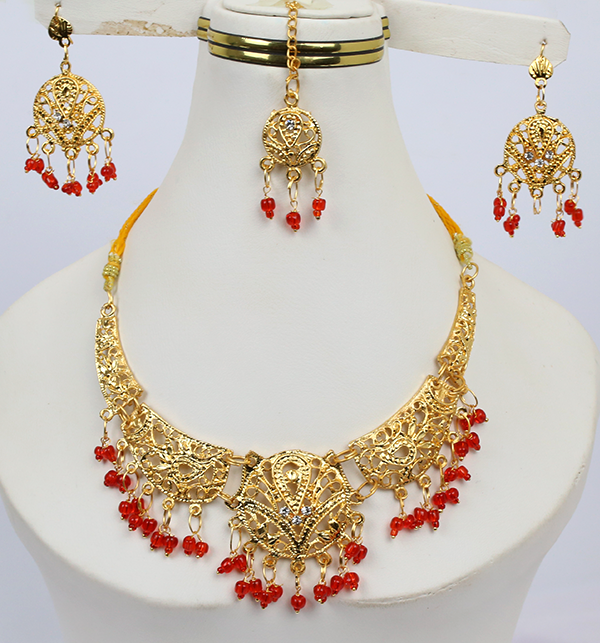 Indian Golden Jewelry Sets With Earring Matha Patti (PS-211)