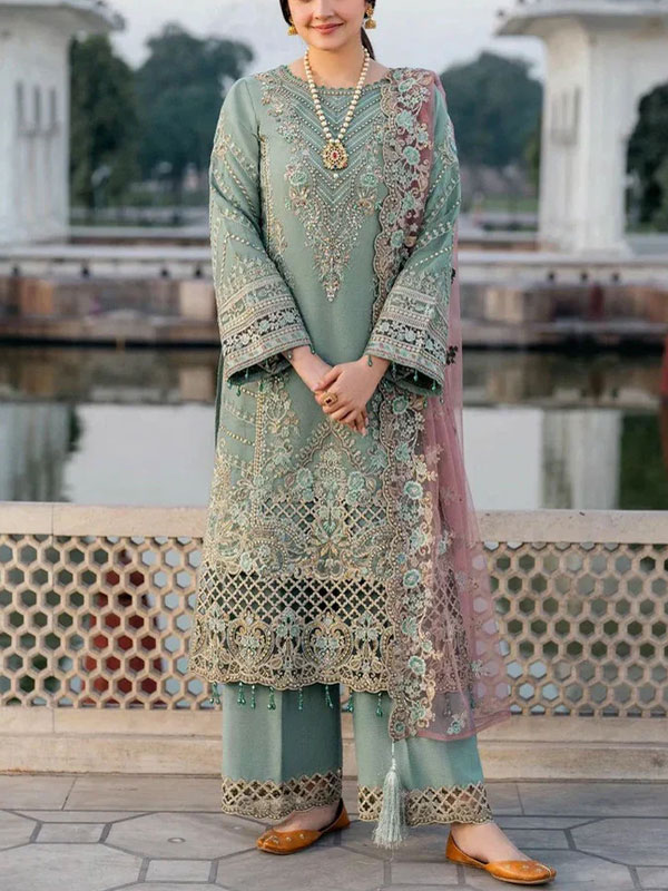Chiffon Heavy Embroidered Dress With 4-Sided Embroidered NET Dupatta (Unstitched) (CHI-1082)