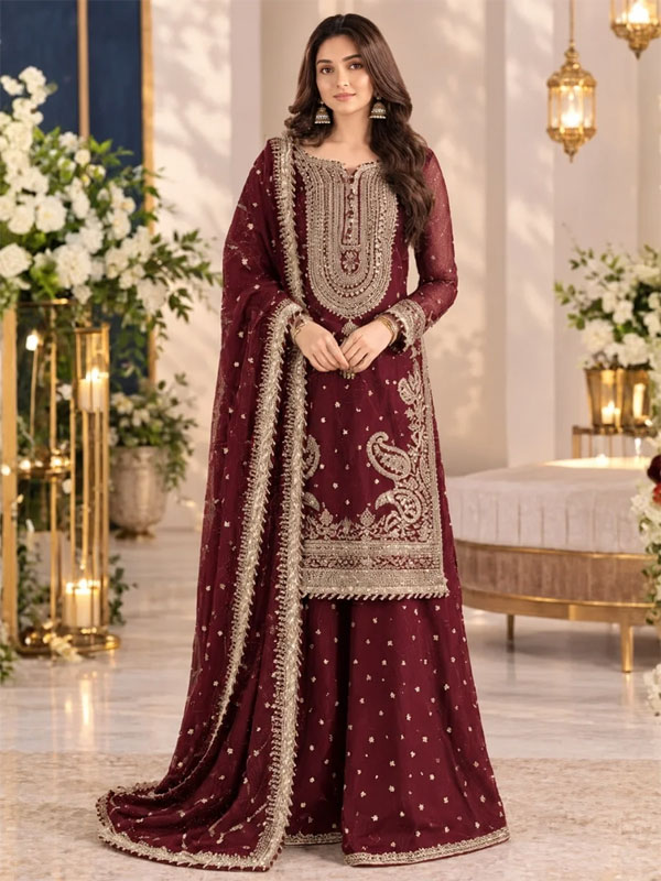 Chiffon Heavy Embroidered Dress With Chiffon Embroidered Dupatta (Unstitched) (CHI-1144)