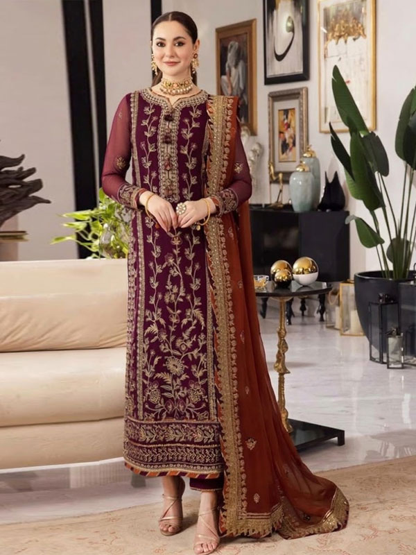 Asim Jofa Chiffon Heavy Sequence Embroidered Dress With Chiffon Embroidered Dupatta 3 Piece Suit (Unstitched) (CHI-924)