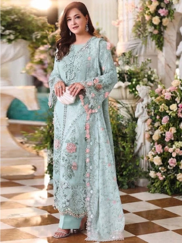 Chiffon Sequence Heavy Embroidered Dress With Embroidere Silk Dupatta (Unstitched) (CHI-1155)