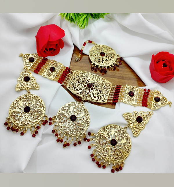 Choker Set With Earring Matha Patti (ZV:12569)