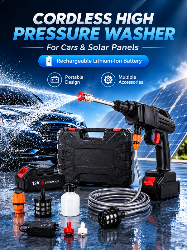 Cordless High Pressure Car & Solar Panel Washer – Water Pressure Gun with Rechargeable Lithium-Ion Battery