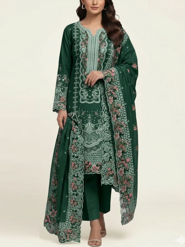 Cotton Heavy Embroidered Dress With Embroidered Chiffon Dupatta (Unstitched) (DRL-2430)