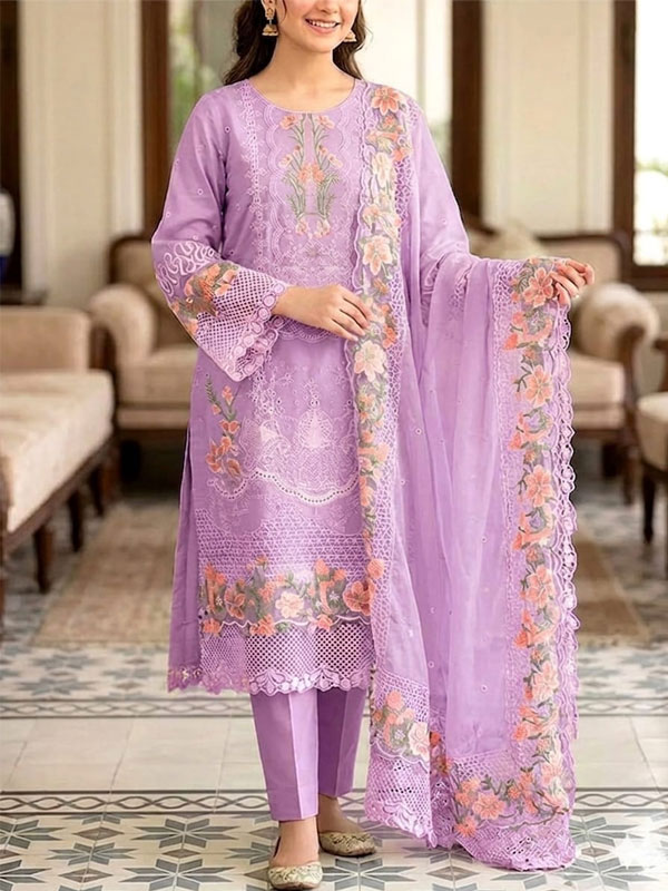 Cotton Heavy Embroidered Dress With Embroidered Chiffon Dupatta (Unstitched) (DRL-2445)