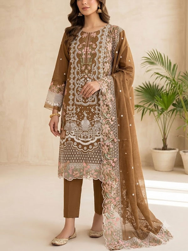 Cotton Heavy Embroidered Dress With Embroidered Chiffon Dupatta (Unstitched) (DRL-2464)