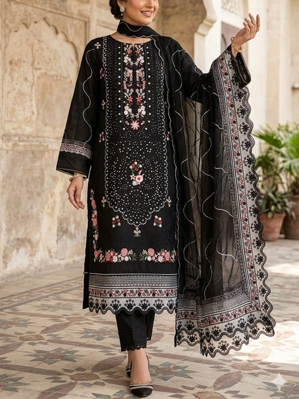 Cotton Lawn Heavy Embroidered Dress With Chiffon Embroidered Dupatta (Unstitched) (DRL-2458)