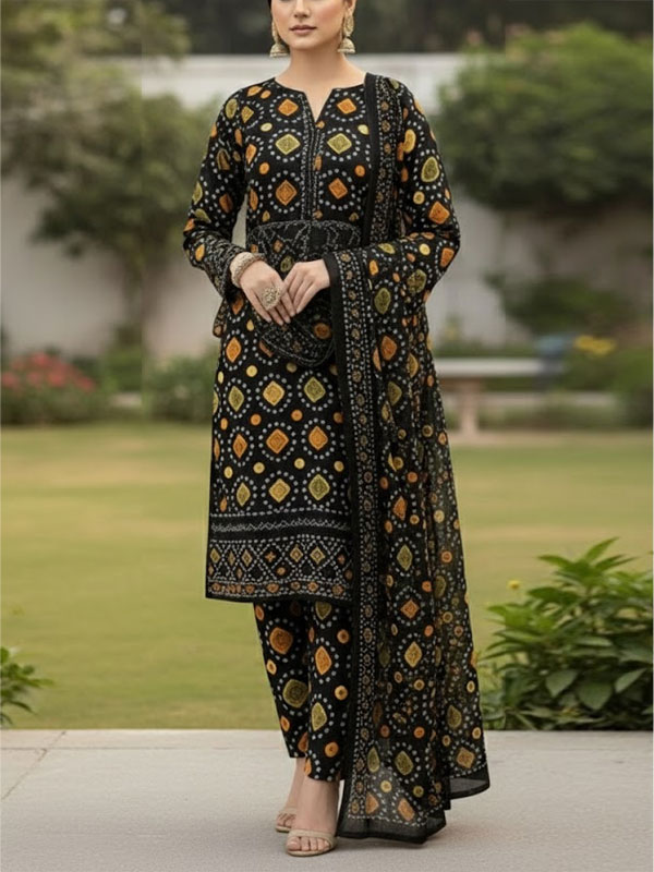 Digital Printed Chunri Lawn Dress With Printed Chiffon Dupatta (Unstitched) (DRL-2343)