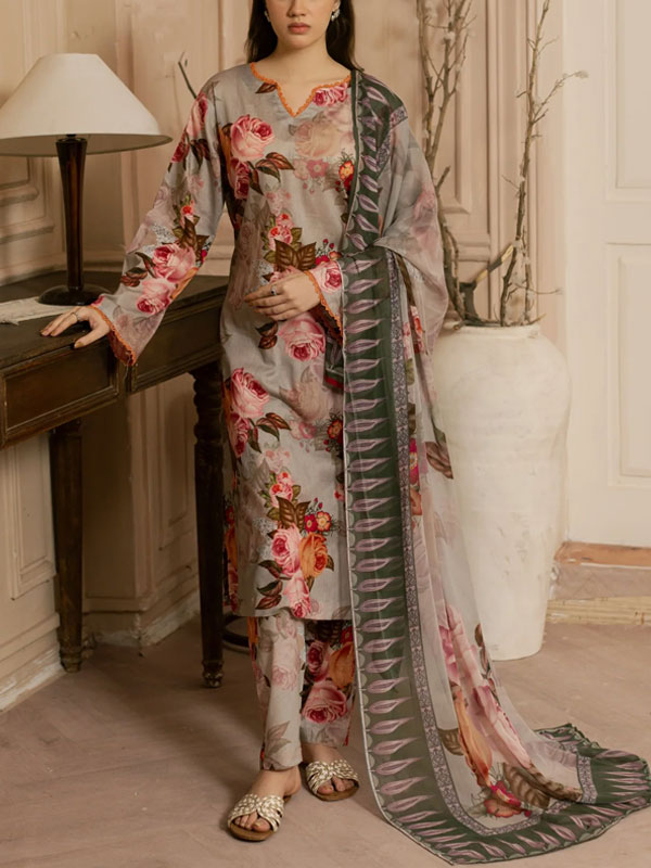 Digital Printed Lawn 3 PCs Dress With Printed Lawn Dupatta (Unstitched) (DRL-2396)