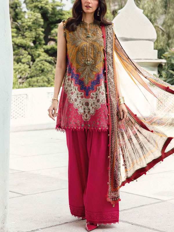 Digital Printed Lawn Embroidered Dress With Chiffon Embroidered Dupatta (Unstitched) (DRL-2354)