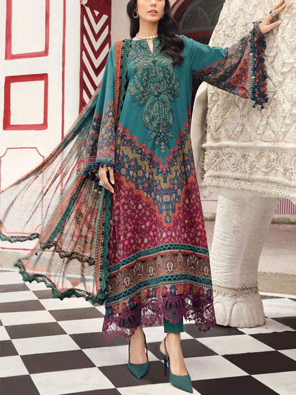 Digital Printed Lawn Embroidered Dress With Chiffon Embroidered Dupatta (Unstitched) (DRL-2355)