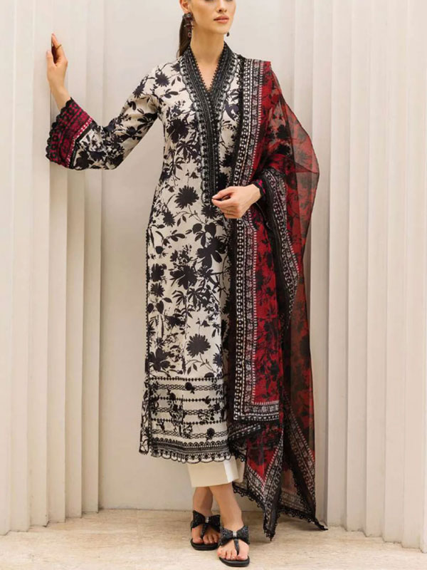 Lawn Digital Printed Embroidered Dress With Printed Chiffon Dupatta 3 Pec (Unstitched) (DRL-2266)