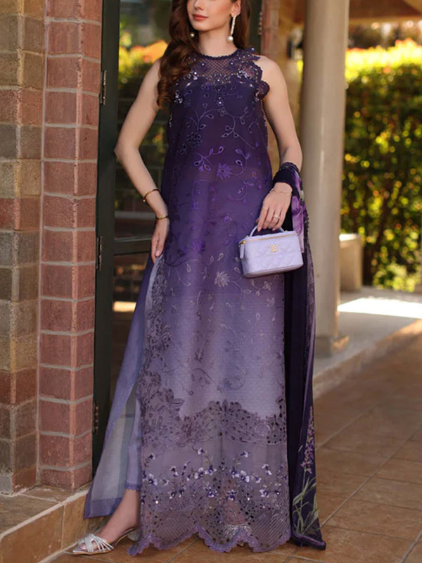 Double Shaded Printed Lawn Dress With 4-Sided Embroidered Chiffon Dupatta (Unstitched) (DRL-2454)