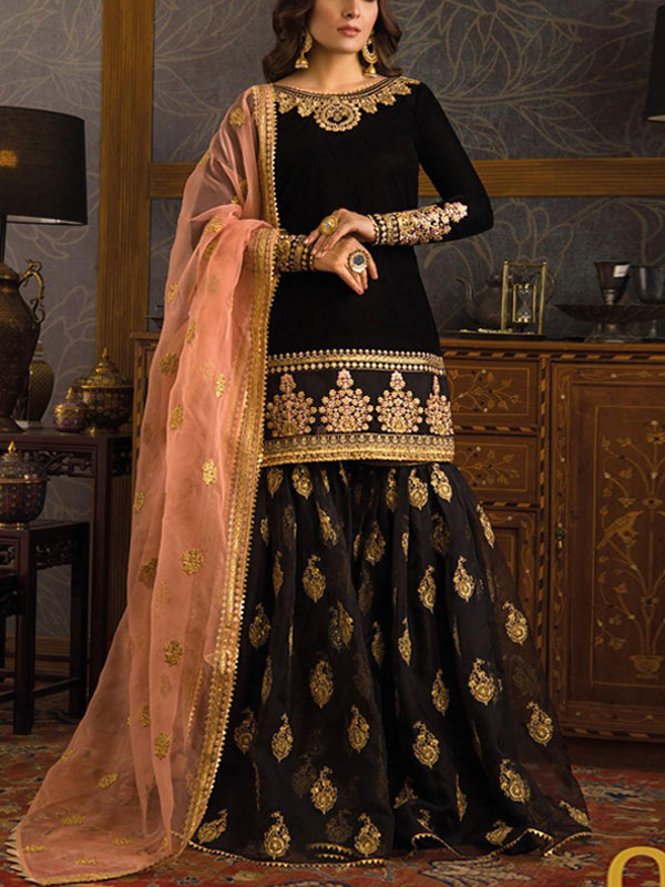 Chiffon Full Heavy Embroidered Dress with Organza Dupatta (Unstitched) (CHI-570)