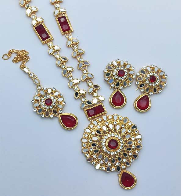 Beautiful Kundan Stone Necklace Mala With Earring (ZV:11459)