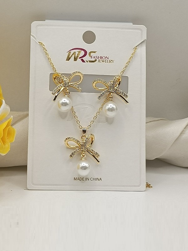 Elegant Bow Pearl Pendant Jewelry Set (ZV:141472)