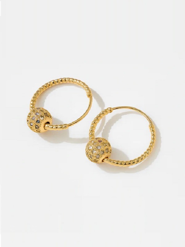 Elegant Gold Plated Zircon Ball Hoop Earrings (ZV:141194)