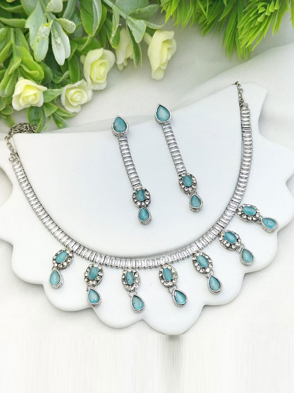 Elegant Indian Zircon Necklace Set with Earrings (ZV:27552)