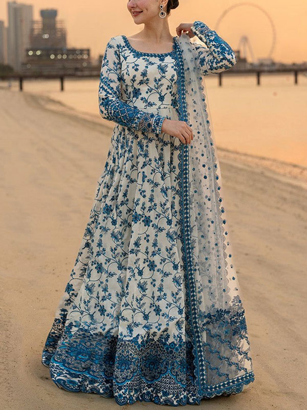 Elegent Heavy Embroidered Lawn Dress With 4 Sided Heavy Embroidered NET Dupatta (Unstitched) (DRL-2455)