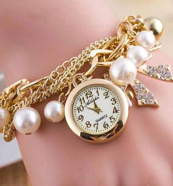 Fashionable Multi Layer Bow Charm Bracelet Watch (ZV-2886)