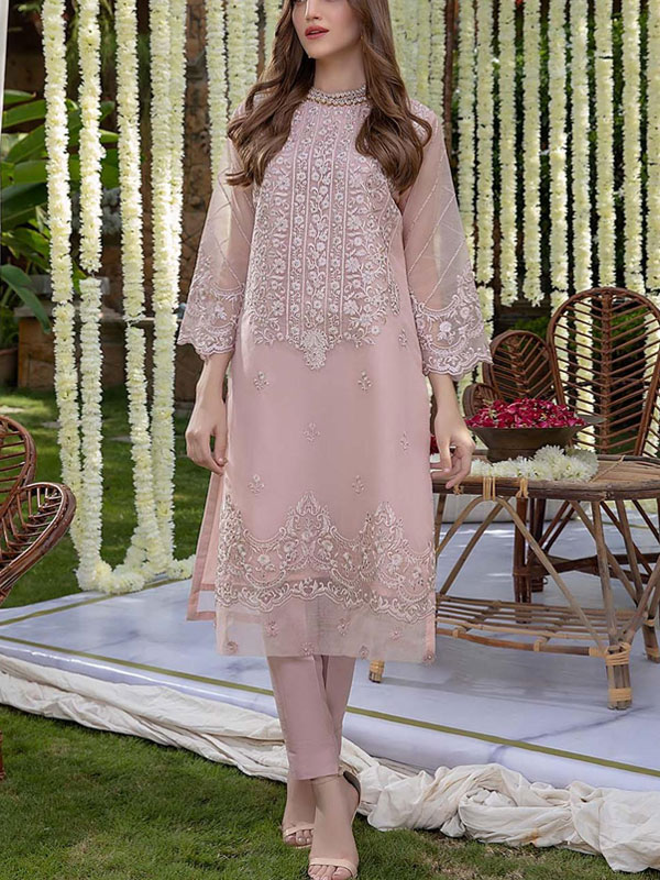 Organza Full Heavy Embroidered Dress (2 Pec) (CHI-678)- Luxury Collection
