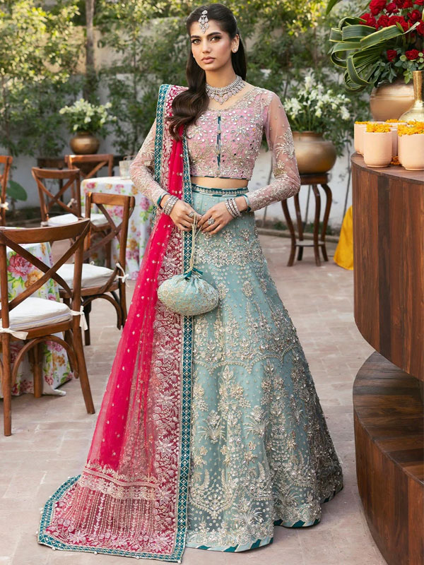 Glamorous Handwork Embroidered NET Bridal Wear Lehenga Dress With EMb NET Dupatta (Unstitched) (CHI-1158)