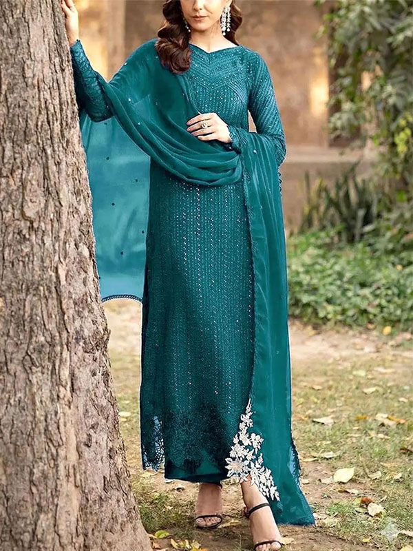 Chiffon Heavy Sequence Embroidery Dress Chiffon Embroidery Dupatta  (Unstitched) (CHI-1064)