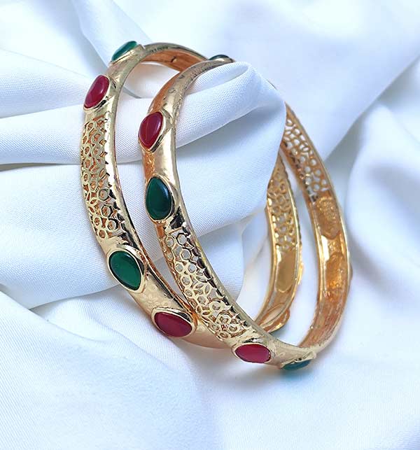 Beautiful Multi Stone Golden Bangles (ZV:8600)